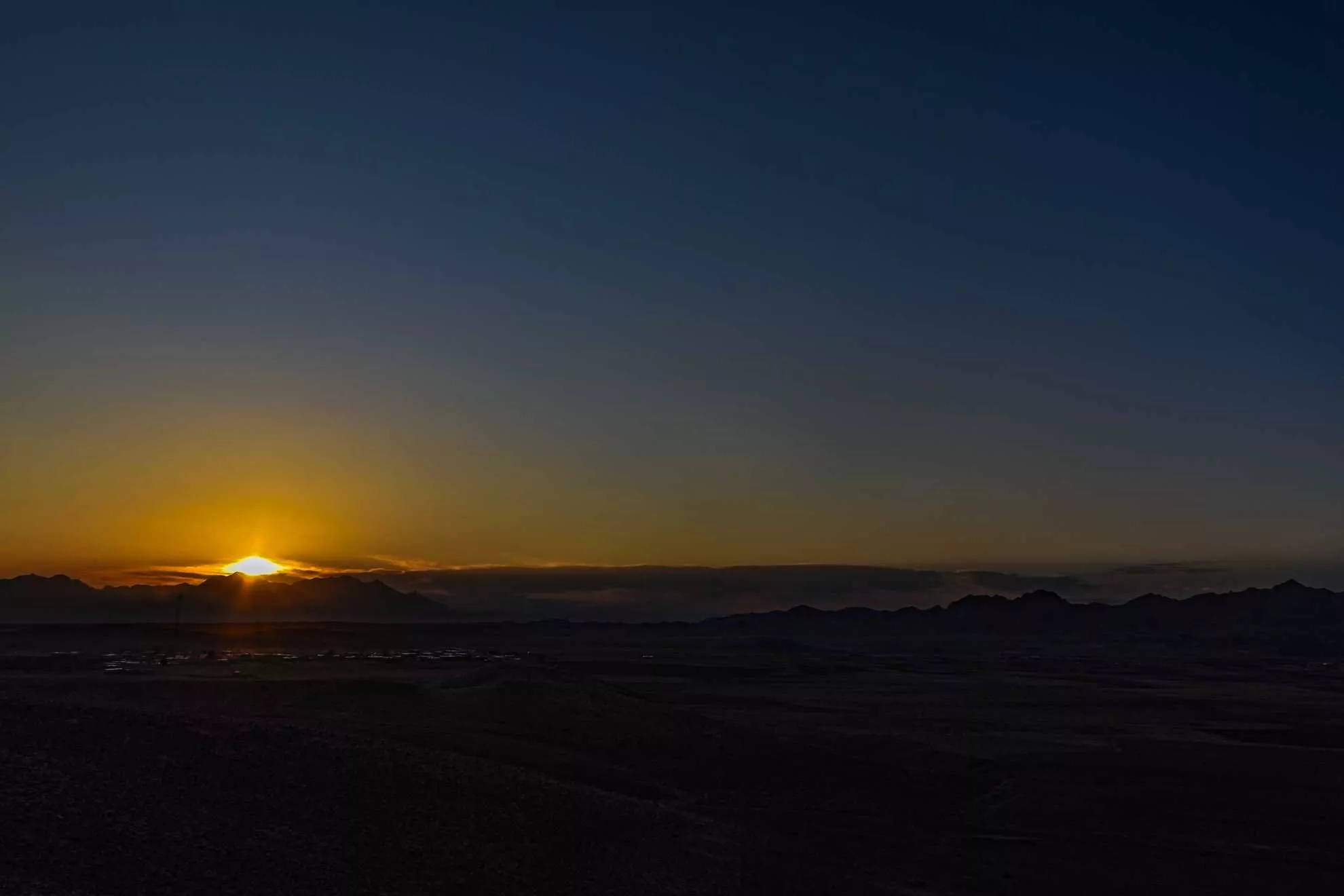 Sunrise in autumn in the nature of desert and dry mountains